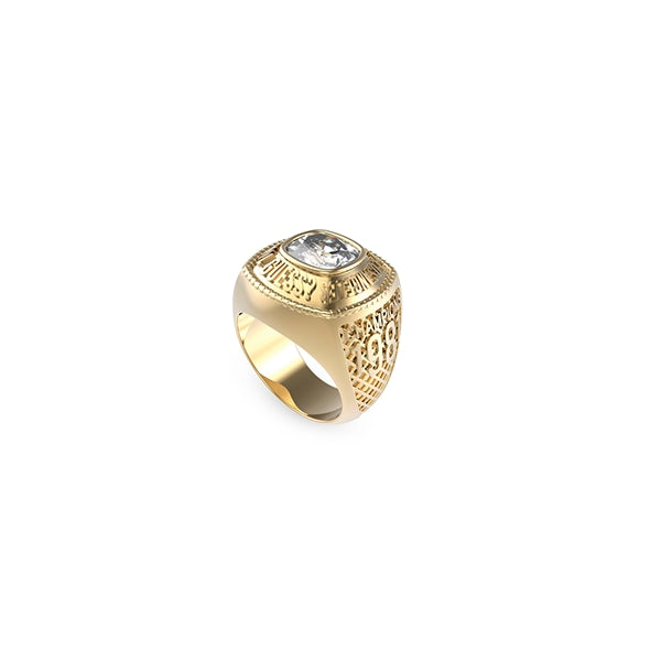 GUESS JEWELS JEWELRY Mod. JUMR01375JWYG64 gold ring with intricate design and gemstone
