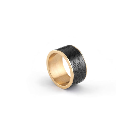 GUESS JEWELS JEWELRY Mod. JUMR03226JWYGBK64 sleek gold and black ring