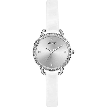 GUESS Mod. GW0099L1 women's analog watch with silver dial, mineral case, and quartz movement, water resistant up to 5 ATM.