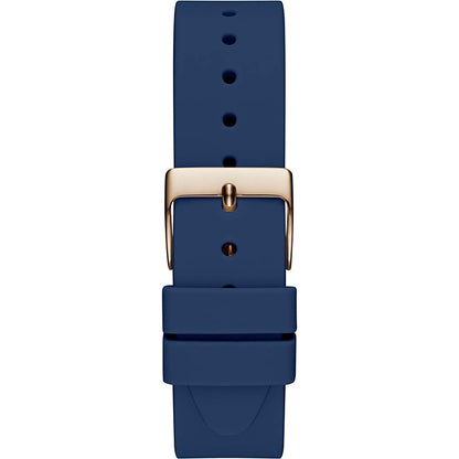 Blue silicone watch strap with gold buckle for GUESS Mod. GW0222L2, suitable for ladies.