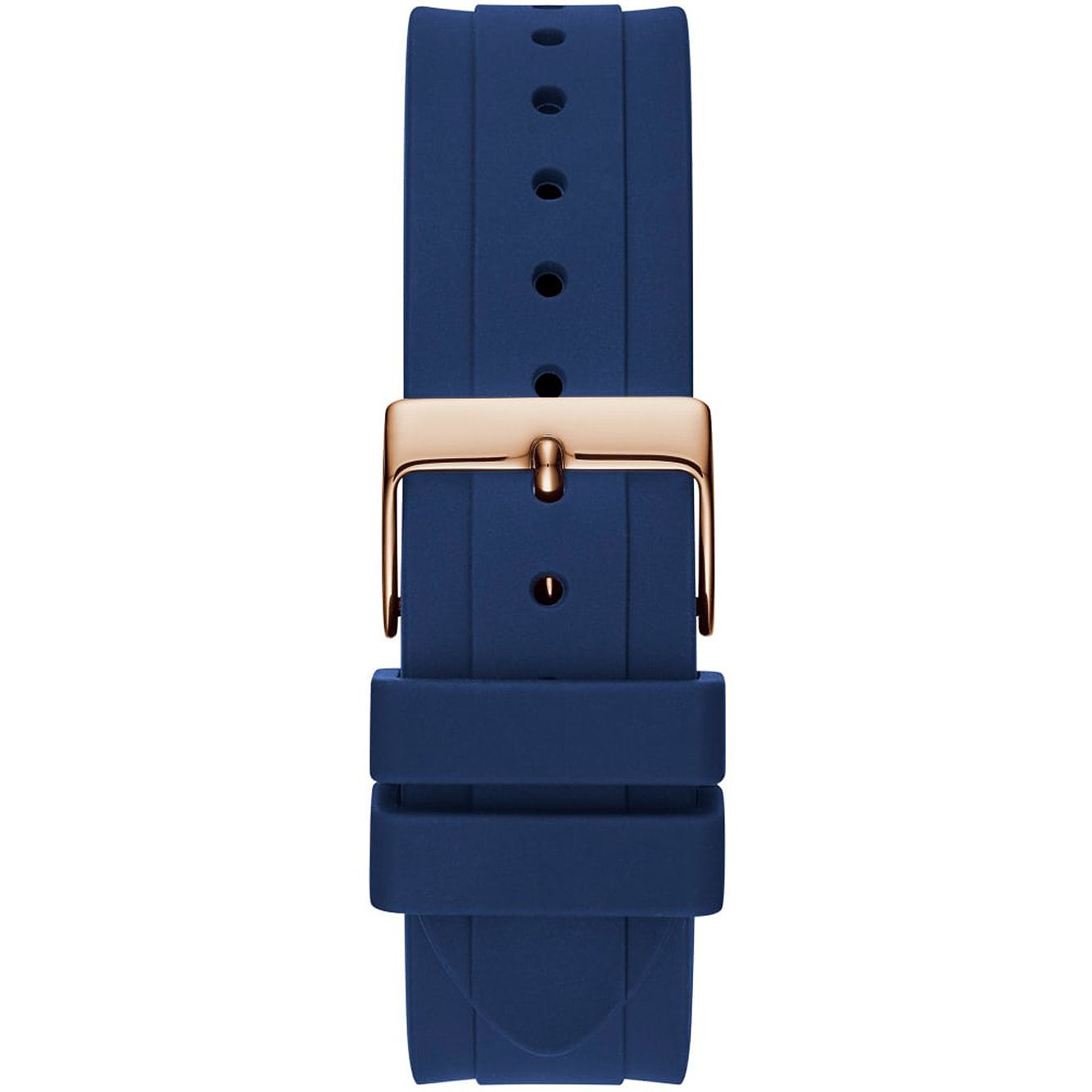Blue watch strap with gold buckle, compatible with GUESS Mod. GW0257L3, durable quartz analog design, water resistant up to 3 ATM.