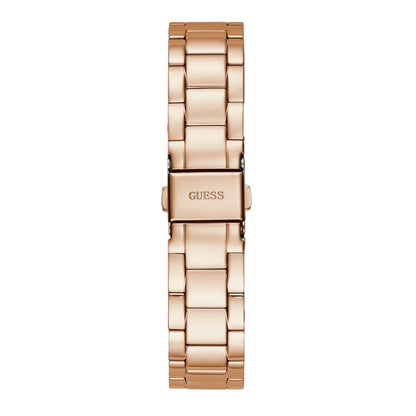 GUESS Mod. GW0307L3 lady's watch with silver 925° material, quartz analog movement, water resistant, and calendar function.