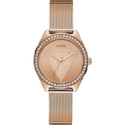 GUESS Mod. W1142L4 rose gold watch with quartz analog movement and diamond accents, suitable for ladies.