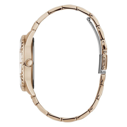 Side view of GUESS Mod. W1158L2 quartz analog lady's necklace with silver material and 38 mm case, official packaging included.