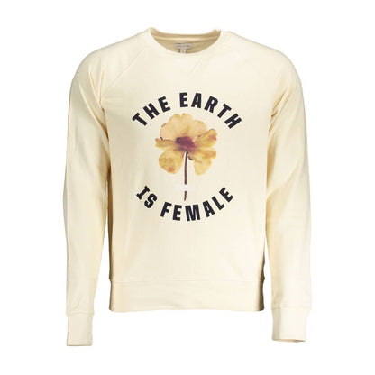 Beige sweatshirt featuring 'The Earth is Female' text and floral graphic on the chest, promoting eco-friendly and gender equality message.