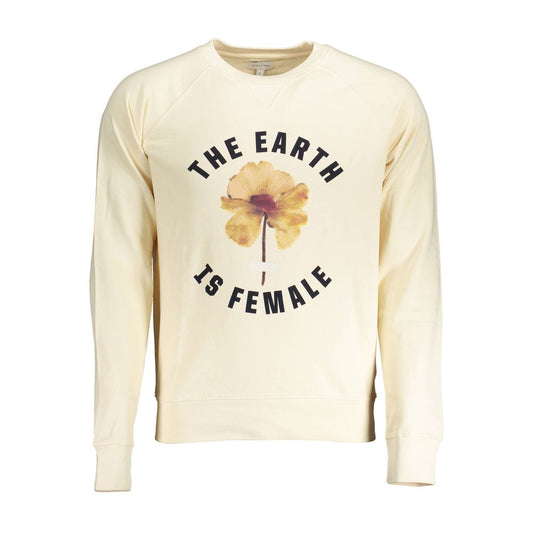 Beige sweatshirt featuring 'The Earth is Female' text and floral graphic on the chest, promoting eco-friendly and gender equality message.