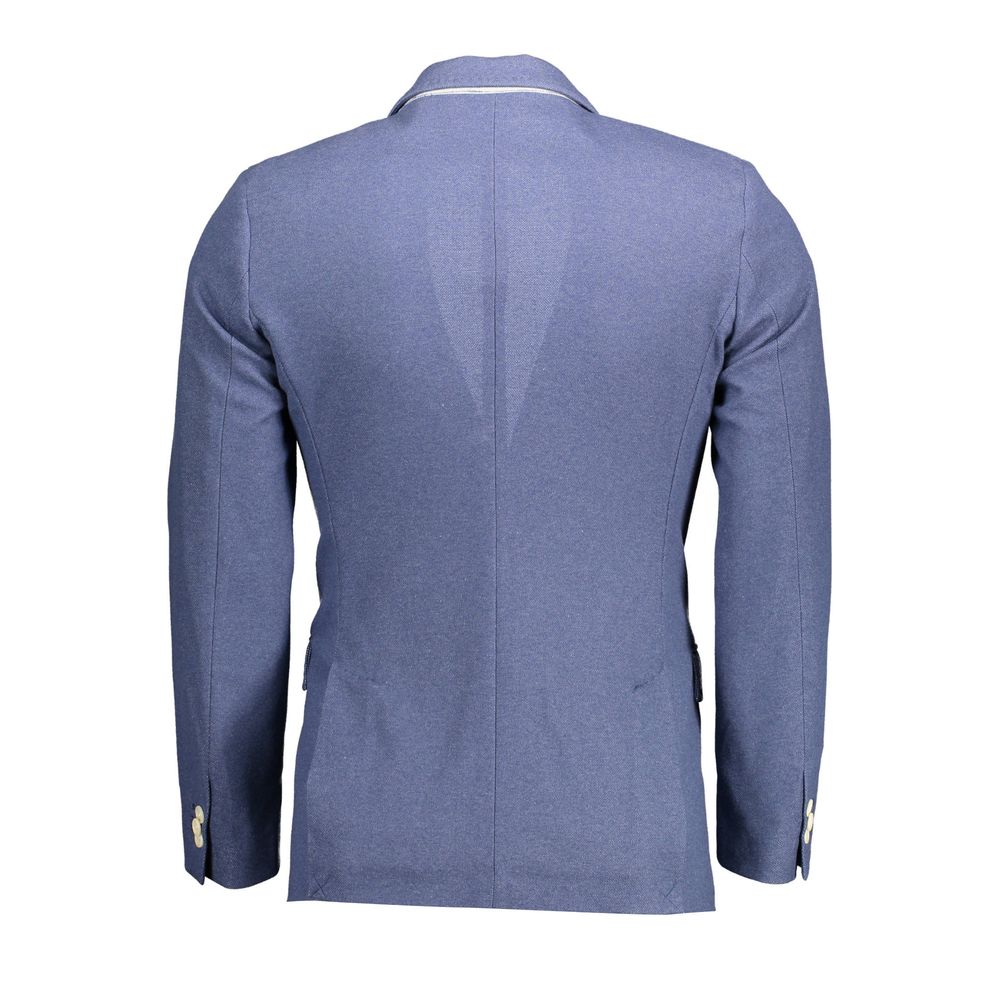 Back view of Gant Blue Cotton Men Jacket showcasing its sleek design and sharp fit ideal for a classic, sophisticated look.