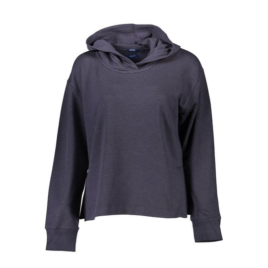 Gant Blue Cotton Women Sweater with hood and side slits, featuring the iconic Gant logo. Perfect for casual elegance and comfort.
