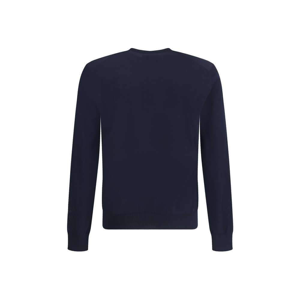 Back view of Giorgio Armani Blue Fleece Wool Sweatshirt featuring ribbed cuffs and hem for a sleek, contemporary silhouette.