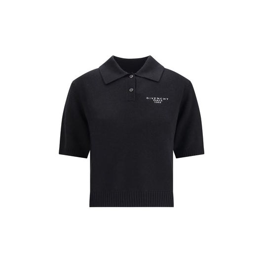 Givenchy Black Wool Polo Shirt with embroidered logo, short sleeves, and ribbed cuffs, crafted from wool and cashmere for AW25 season.