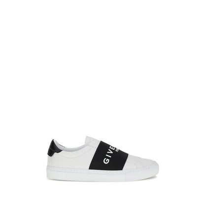 Givenchy White Calf Leather Bos Taurus Low Top Sneakers with logo, elastic band, and padded ankle, AW25 collection.