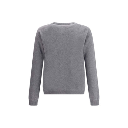 Back view of Gucci Gray Cashmere Sweatshirt featuring ribbed cuffs and hem, highlighting luxury craftsmanship and iconic style.