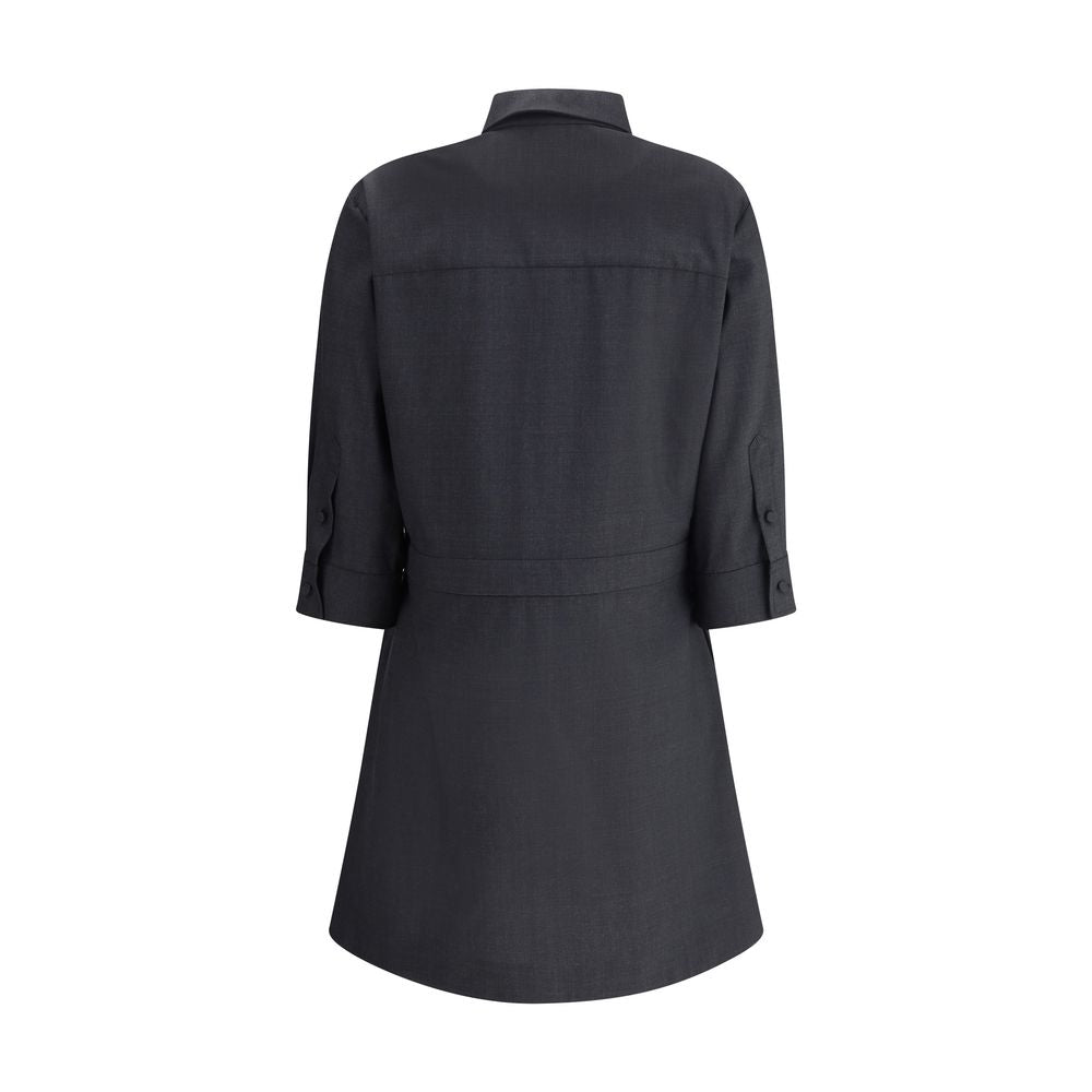 Back view of Gucci Gray Wool Casual Dress showcasing elegant design with classic collar and three-quarter buttoned sleeves.