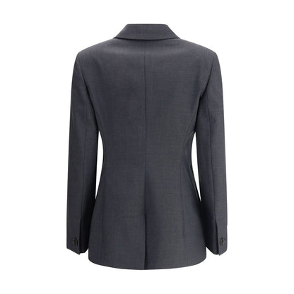 Back view of Gucci Gray Wool Clothing blazer with double-breasted design and spear lapels for a formal, contemporary look.