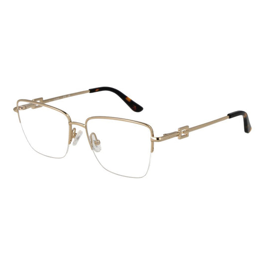Guess Gold Metal Glasses (Frames) for women, half-rim rectangle style, gold metal frame, demo lenses, 53mm width.