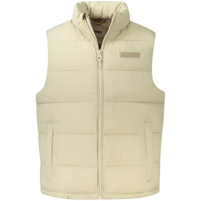 Guess Jeans Beige Polyamide Men Jacket - Sleeveless water-resistant jacket with logo and pockets for stylish and practical outerwear