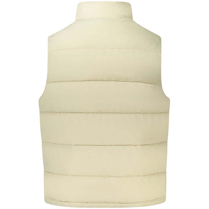 Guess Jeans Beige Polyamide Men Jacket, sleeveless and water-resistant, shown from the back with high collar and quilted design.