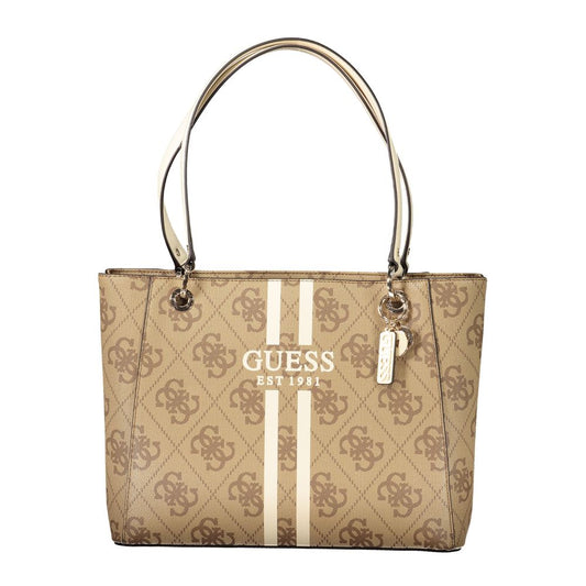 Guess Jeans Beige Polyethylene Women Handbag with iconic logo design, showcasing sophistication and functionality for style-conscious women.