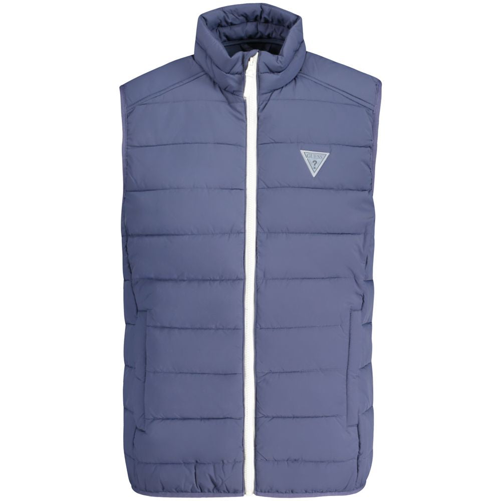 Guess Jeans Blue Spandex Men Jacket with prominent logo and contrasting details.