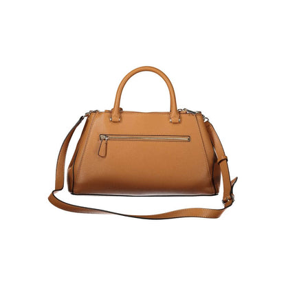 Guess Jeans Brown Polyethylene Handbag with ribbon bag style, adjustable shoulder strap, and protective feet.