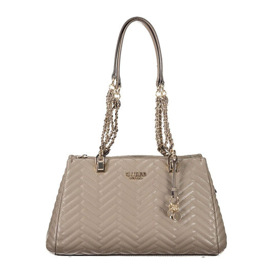 Guess Jeans Brown Polyethylene Women Handbag with dual chain shoulder handles and elegant style features.