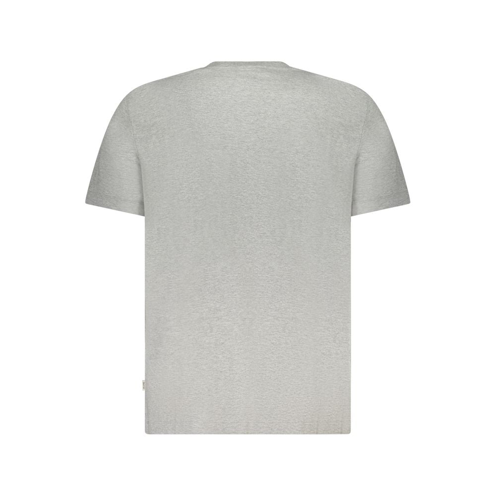 Back view of Guess Jeans Gray Cotton Men T-Shirt, showcasing sleek gray design and comfort.