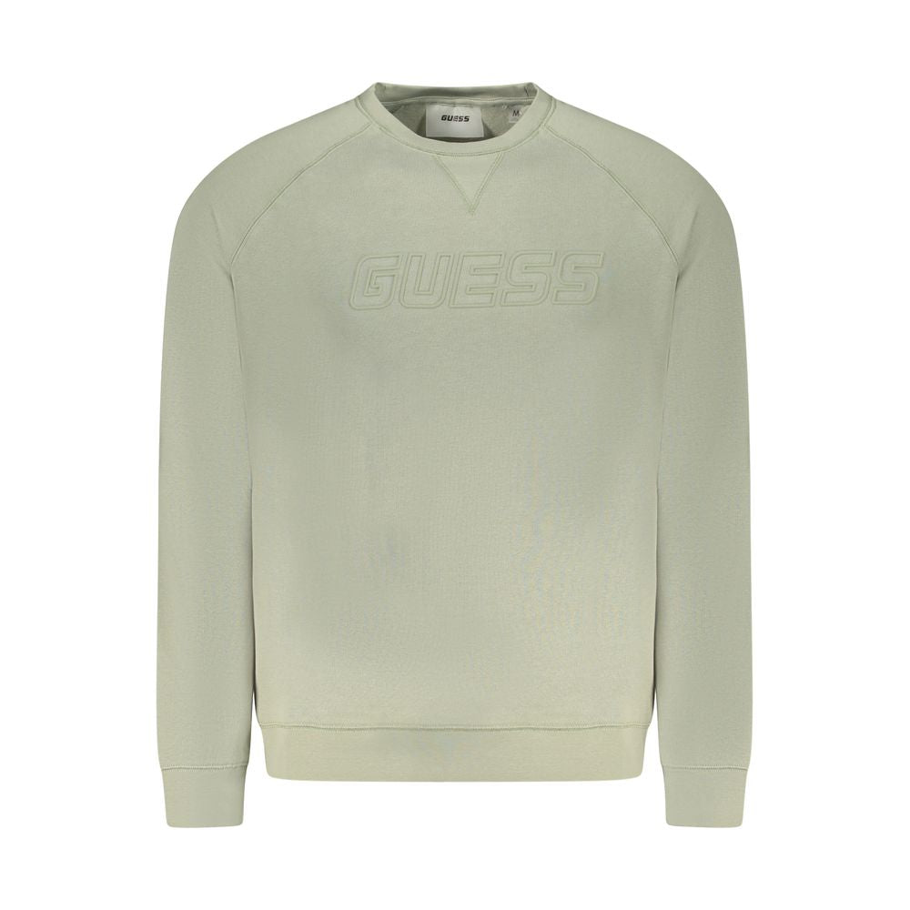 Guess Jeans Green Cotton Men Sweater with iconic logo, urban chic style, durable cotton-polyester blend, vibrant fashion statement.