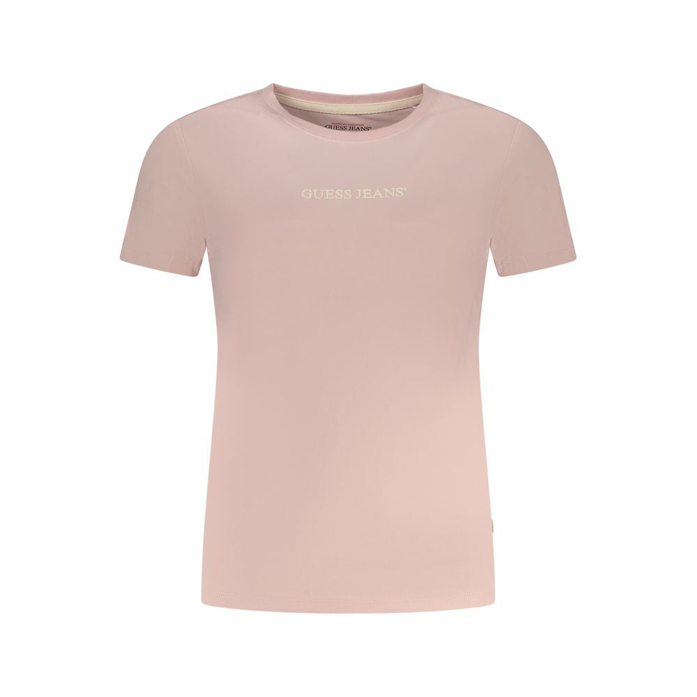 Guess Jeans Pink Cotton T-Shirt with short sleeves, crew neck, logo print, made from organic cotton.