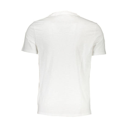Back view of Guess Jeans White Cotton Men T-Shirt with crew neck and soft organic cotton for sustainable fashion.