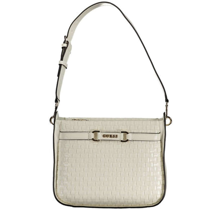 Guess Jeans White Polyethylene Handbag with adjustable shoulder strap, internal phone spaces, contrasting details, and zip closure.
