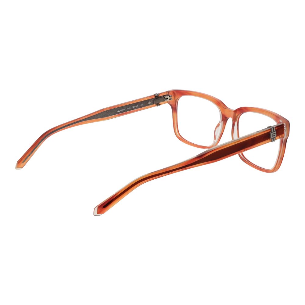 Guess Orange Acetate Glasses (Frames) full-rim rectangle style for men with demo lenses and spring hinge, size 56-17-150.
