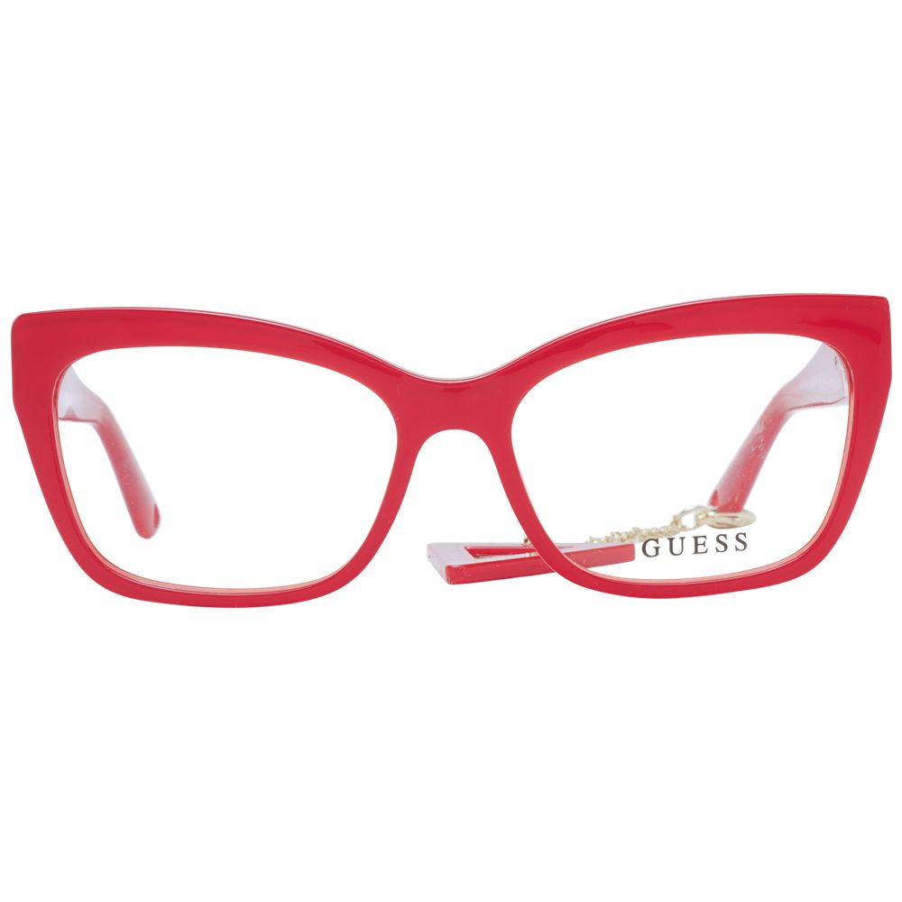Guess Red Acetate Glasses (Frames) for women with full-rim cat eye style, featuring red acetate material and demo plastic lenses.