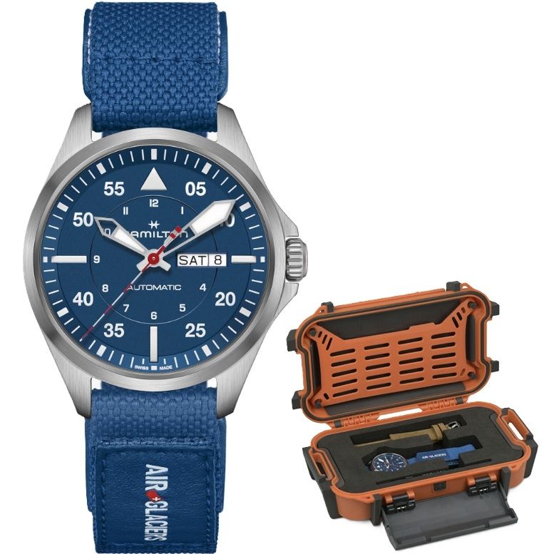 HAMILTON Mod. KHAKI AVIATION PILOT DAY DATE AUTO - AIR-GLACIERS Special Edition + Extra Strap