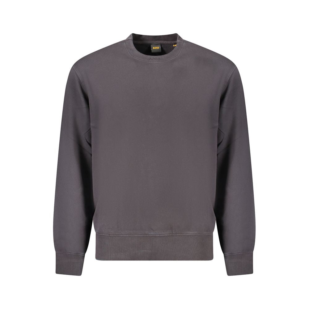 Hugo Boss Black Cotton Men Sweater showcasing sleek design and iconic embroidery, perfect for upscale loungewear. Organic cotton material.