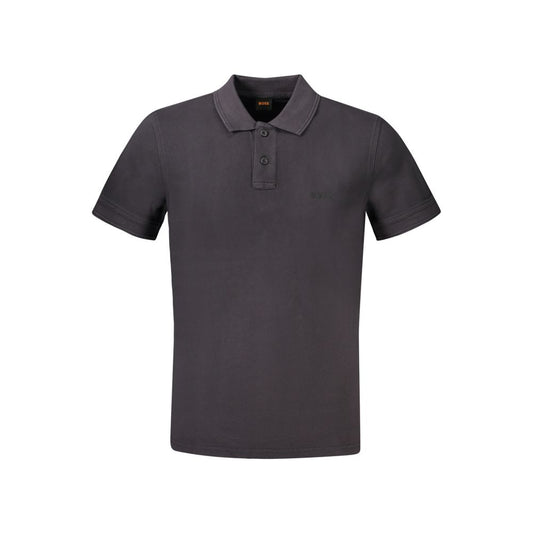 Hugo Boss Black Cotton Polo Shirt with short sleeves, 2 buttons, and logo print; sleek and stylish design.