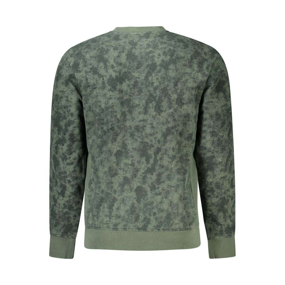 Back view of Hugo Boss Green Cotton Men Sweater featuring unique patterned design and brushed cotton texture.