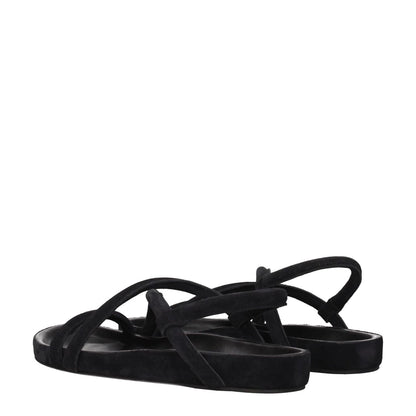 Isabel Marant Black Leather Flat Sandals with open toe, aged and vintage effect, low heel, suede material, and leather sole.