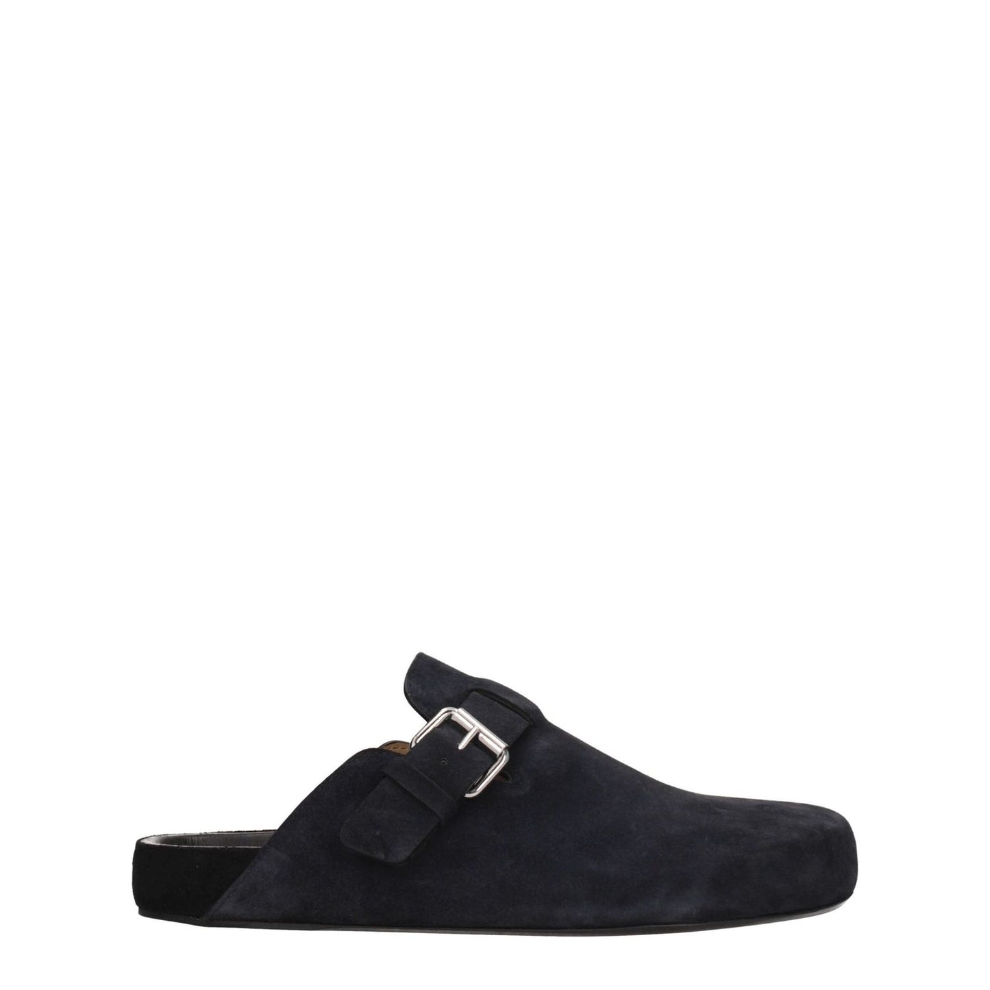 Isabel Marant Black Leather Slippers with vintage effect and side detail, casual suede design, rubber sole, round toe, and low flat heel.