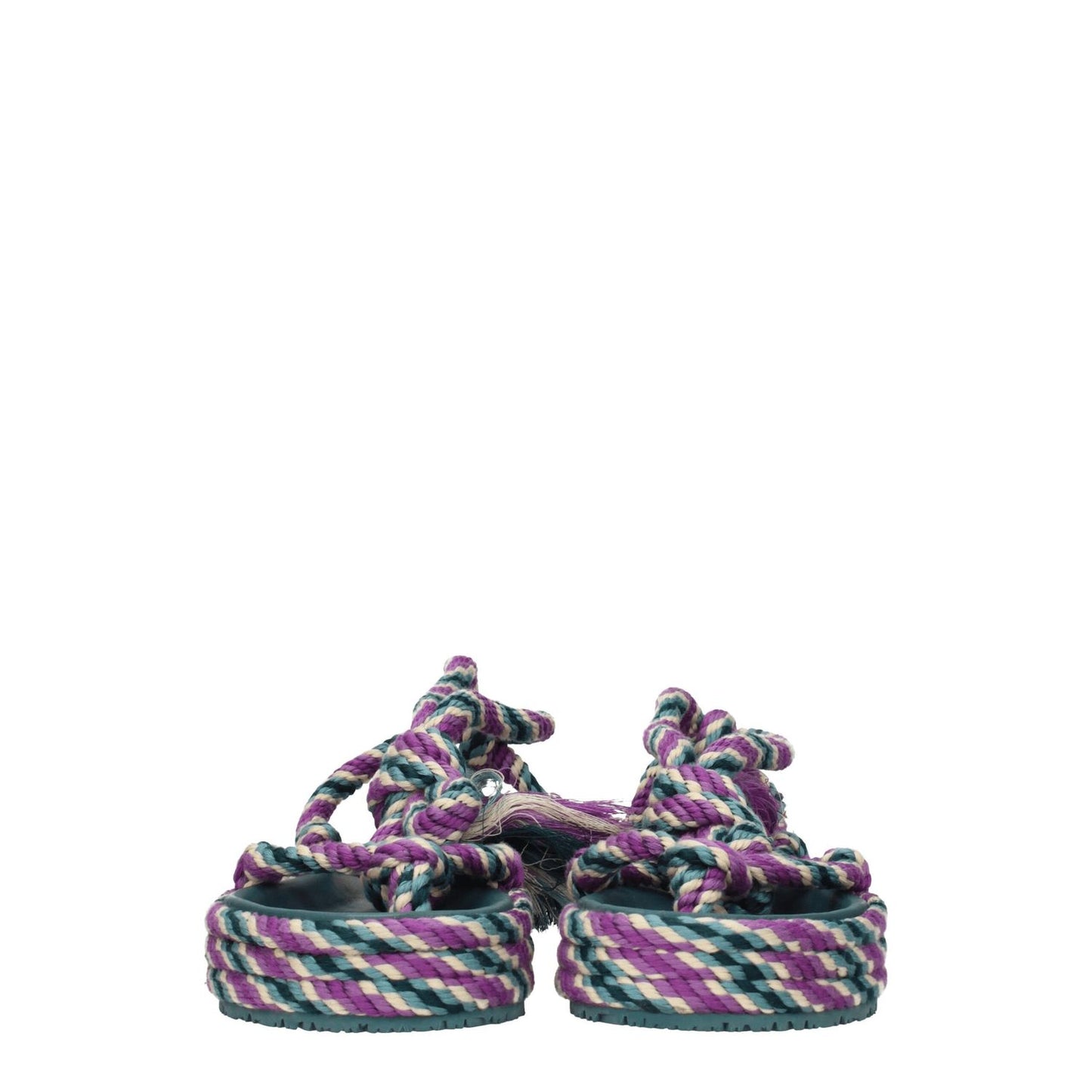 Isabel Marant Multicolor Fabric Flat Sandals with self-tie closures, rubber sole, mid heels, and open toe design, view from front.
