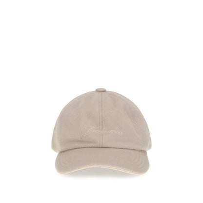 Jacquemus Beige Wool Cap (Baseball Hat) with embroidered logo, stitched brim, adjustable buckle, 100% wool for AW25 collection.