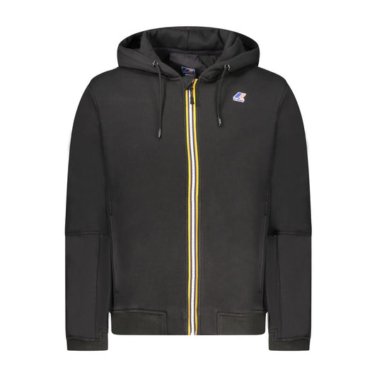 K-WAY Black Cotton Men Sweater with hood and zip closure, featuring a logo and contrasting details for trendy casual wear.