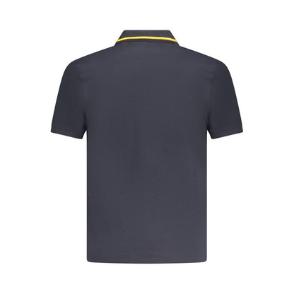 Back view of K-WAY Blue Cotton Polo Shirt with contrasting details and logo application, featuring short sleeves and two buttons.