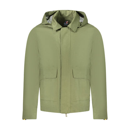 K-WAY Green Cotton Men Jacket with removable hood and four pockets, perfect for city strolls or mountain trails.