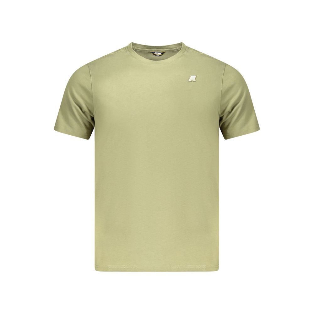 K-WAY Green Cotton Men T-Shirt with crew neck and short sleeves, featuring the iconic K-WAY logo for a modern, stylish look.