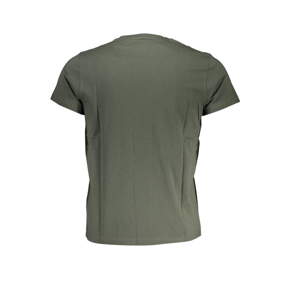 K-WAY Green Cotton T-Shirt, short-sleeved crew neck with logo print.
