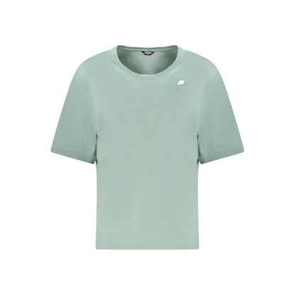 K-WAY Green Cotton Women T-Shirt with short sleeves, wide neck, and front logo application.