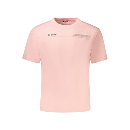 K-WAY Pink Cotton Men T-Shirt with pocket, logo, and unique print. 100% cotton, crew neck, vibrant pink for casual luxury style.