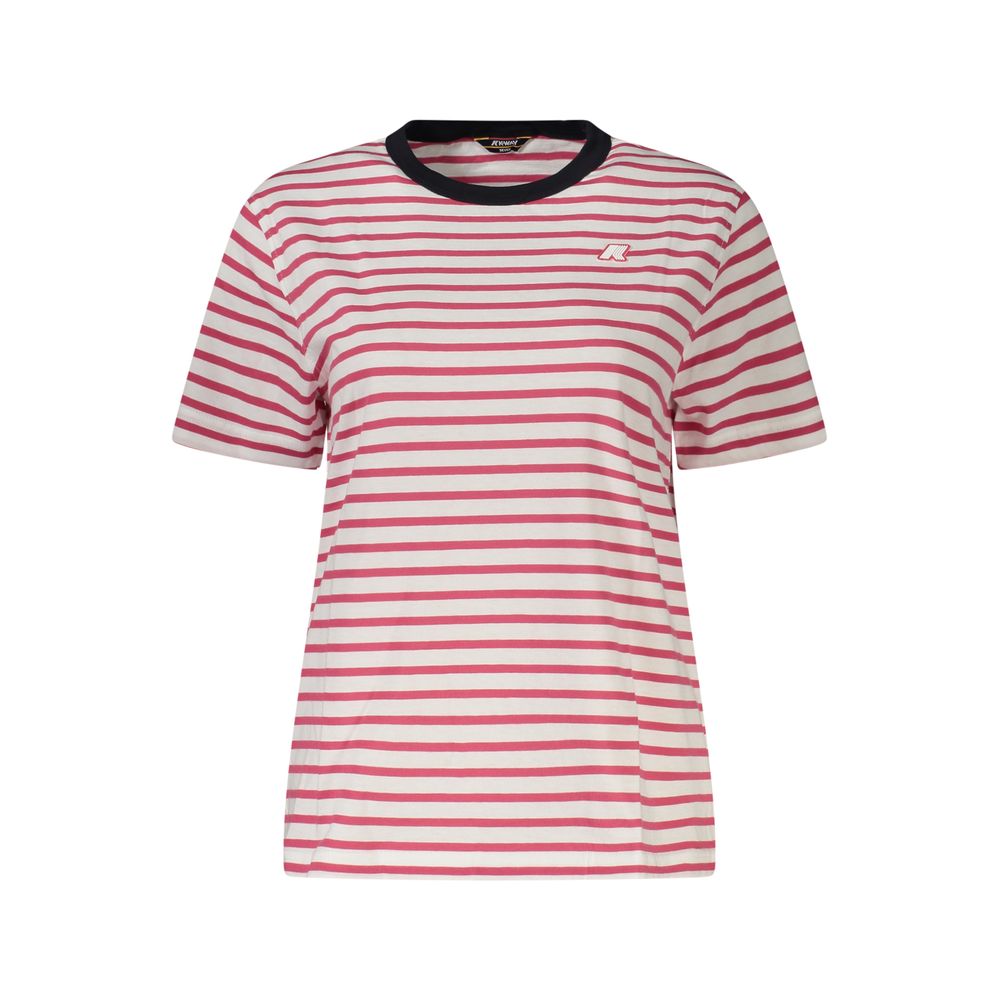K-WAY Pink Cotton Women T-Shirt with stripes and logo, short sleeve, crew neck, bold statement fashion.
