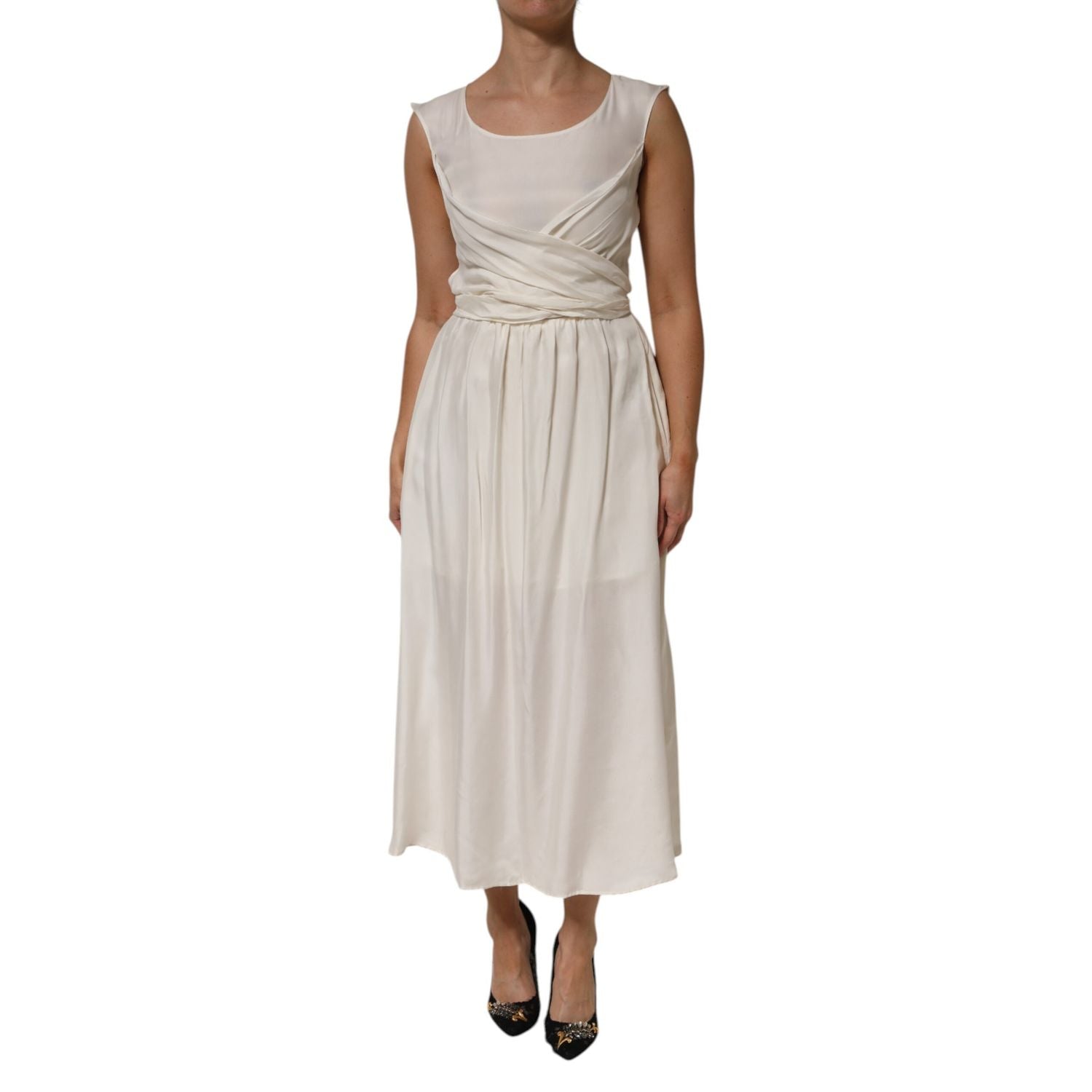 L'Autre Chose Ivory White Sleeveless Maxi Cupro Viscose Dress