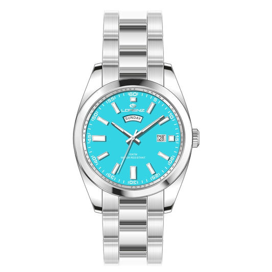 LORENZ MOD. 26208EE Gent Wristwatch, 42mm Stainless Steel Case, Quartz Movement, Silver Band, Water Resistant, Mineral Dial